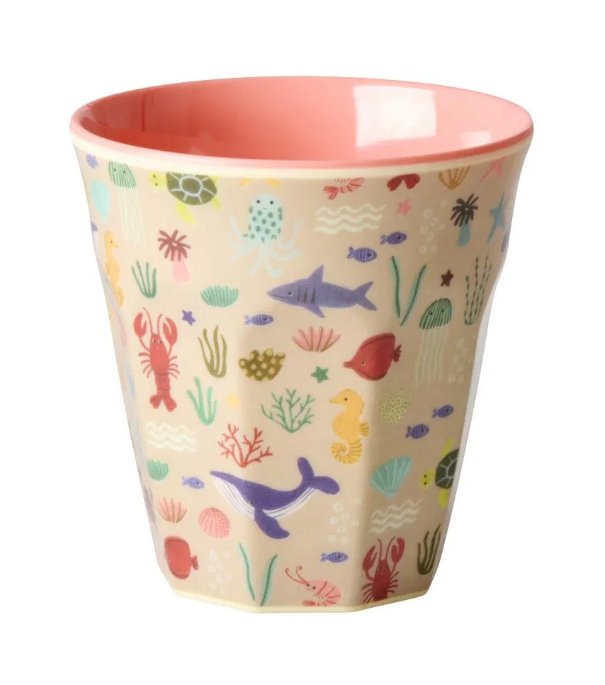 RICE Kleine Kinderbecher - Koralle Pink - Ocean Print Small - 160 ml RICE Kleine Kinderbecher - Koralle Pink - Ocean Print Small - 160 ml