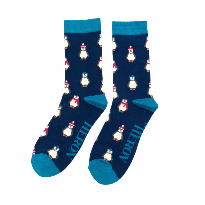 miss-sparrow-maenner-socken-bamboo-baby-penguins-n Mr. Heron Herren Socken Bambus in Navy - Pinguine