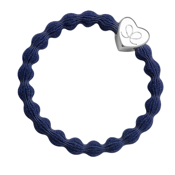 By Eloise Armband/Haargummi mit Charm - Silber Herz auf Navy Blau