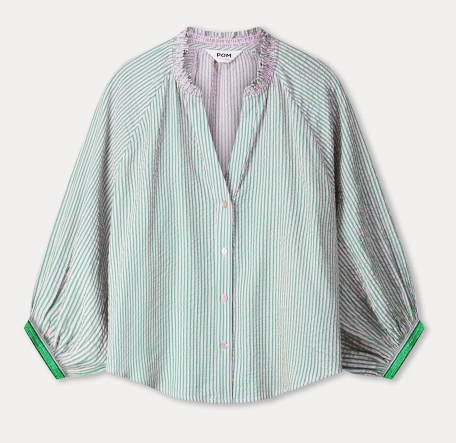 POM Amsterdam Seersucker Bluse Green Pink - Rosa Grün Gestreift POM Amsterdam Seersucker Bluse Green Pink - Rosa Grün Gestreift