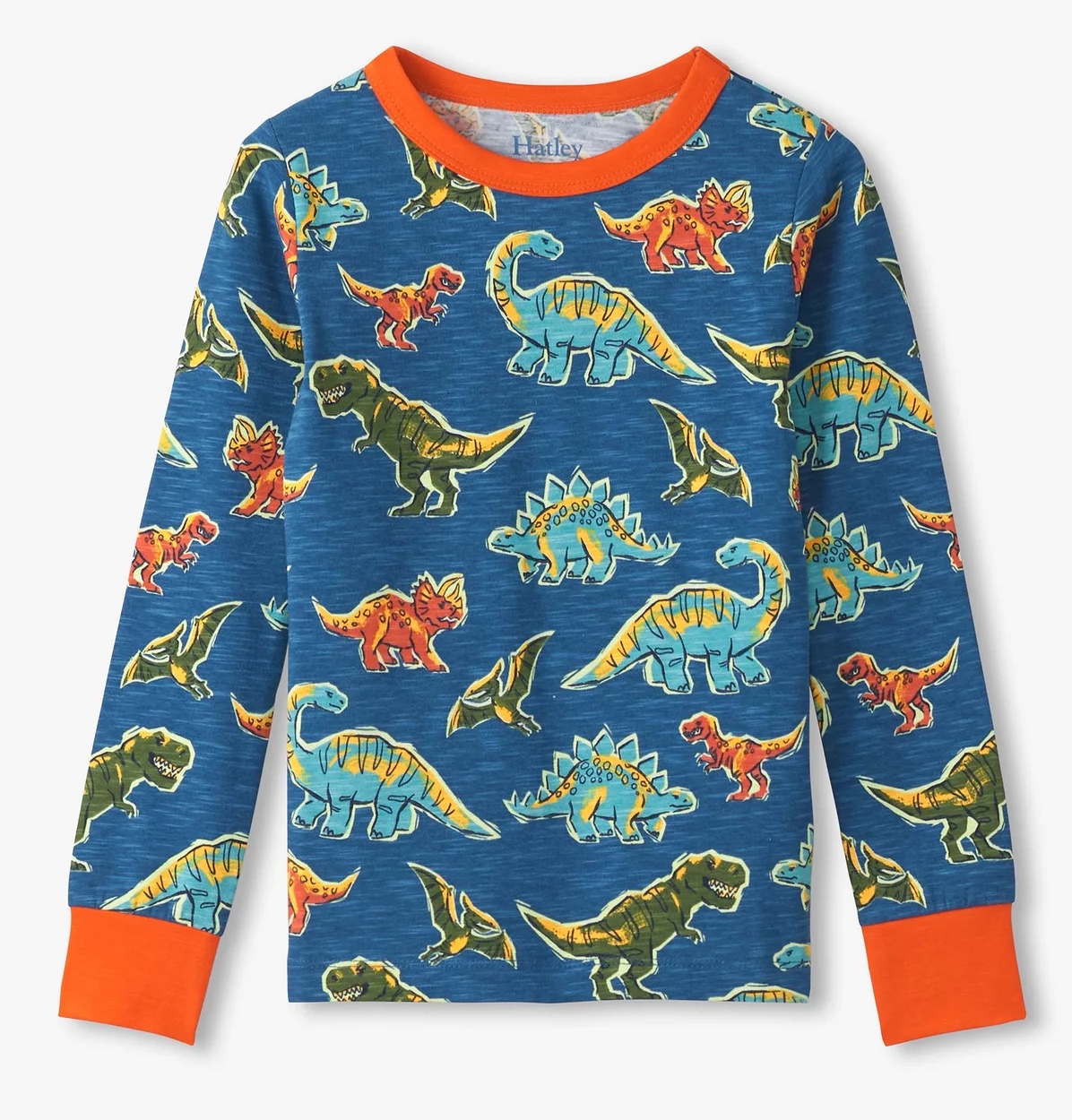Hatley Langarm Pyjama Stretch Bio-Baumwolle in Blau - Dino Roar
