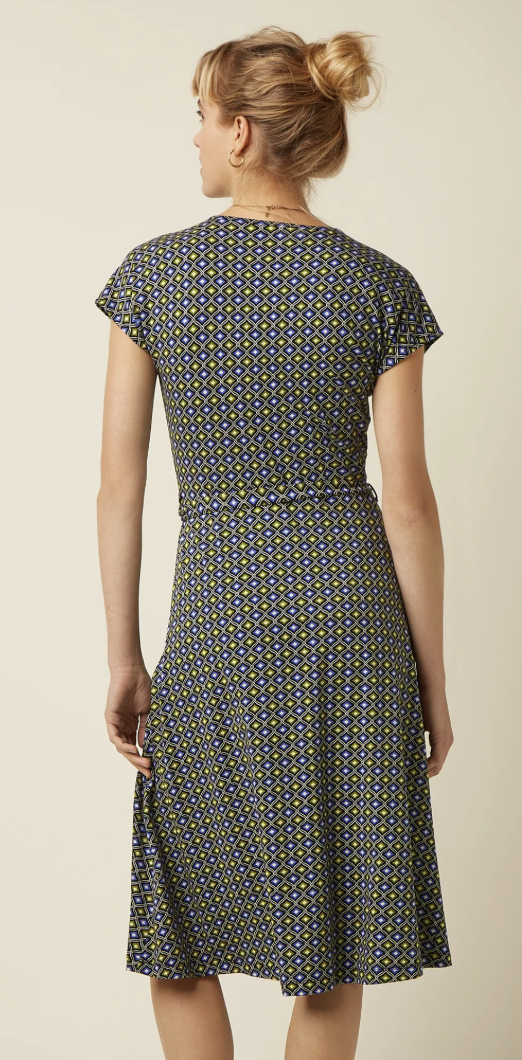 King Louie Damen Kleid Abigail - Rauten in Blau/Grün