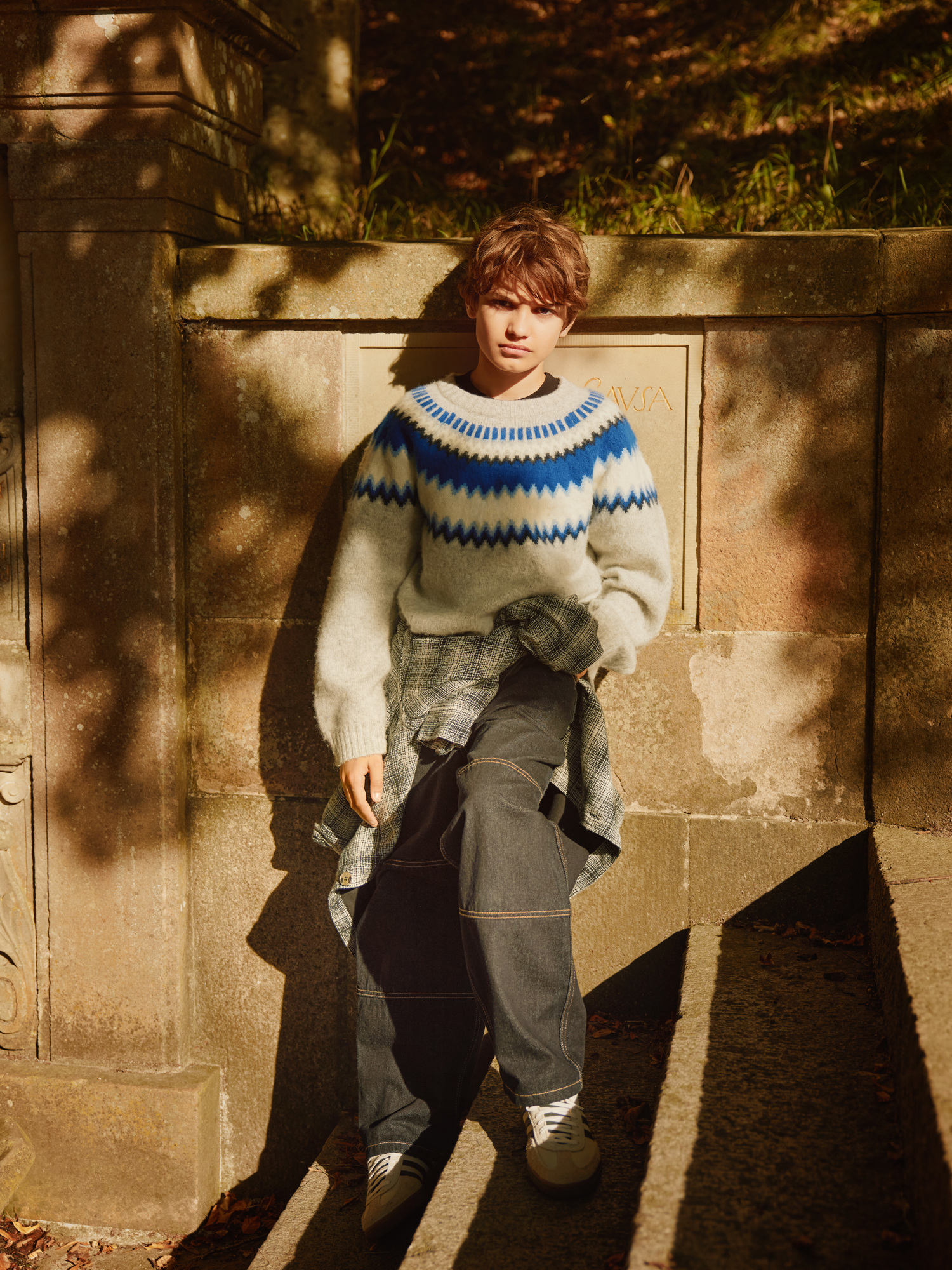 Molo Baes Norweger Wolle Pullover Strickpulli in Nordic Blues Grau & Brilliant Blau 