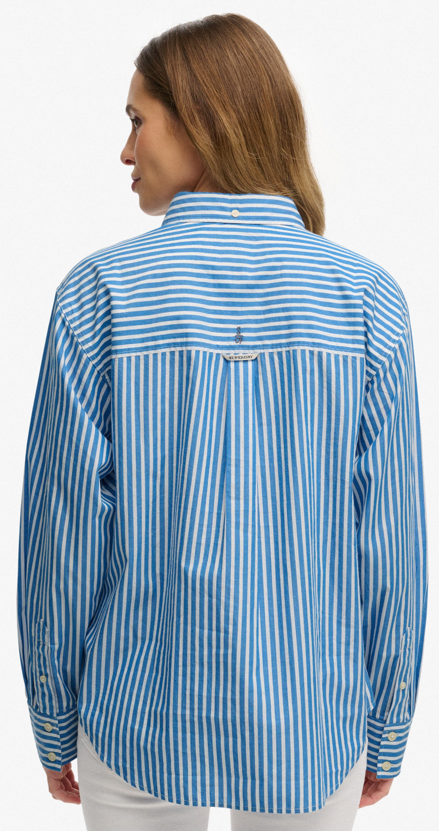 Superdry Damen langarm Hemd Poplin in Blau/Weiß gestreift Superdry Damen langarm Hemd Poplin in Blau/Weiß gestreift