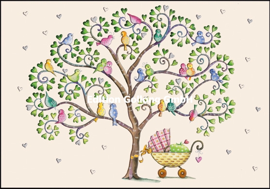 Edition Gollong Karte zur Geburt - Baby Kinderwagen und Baum