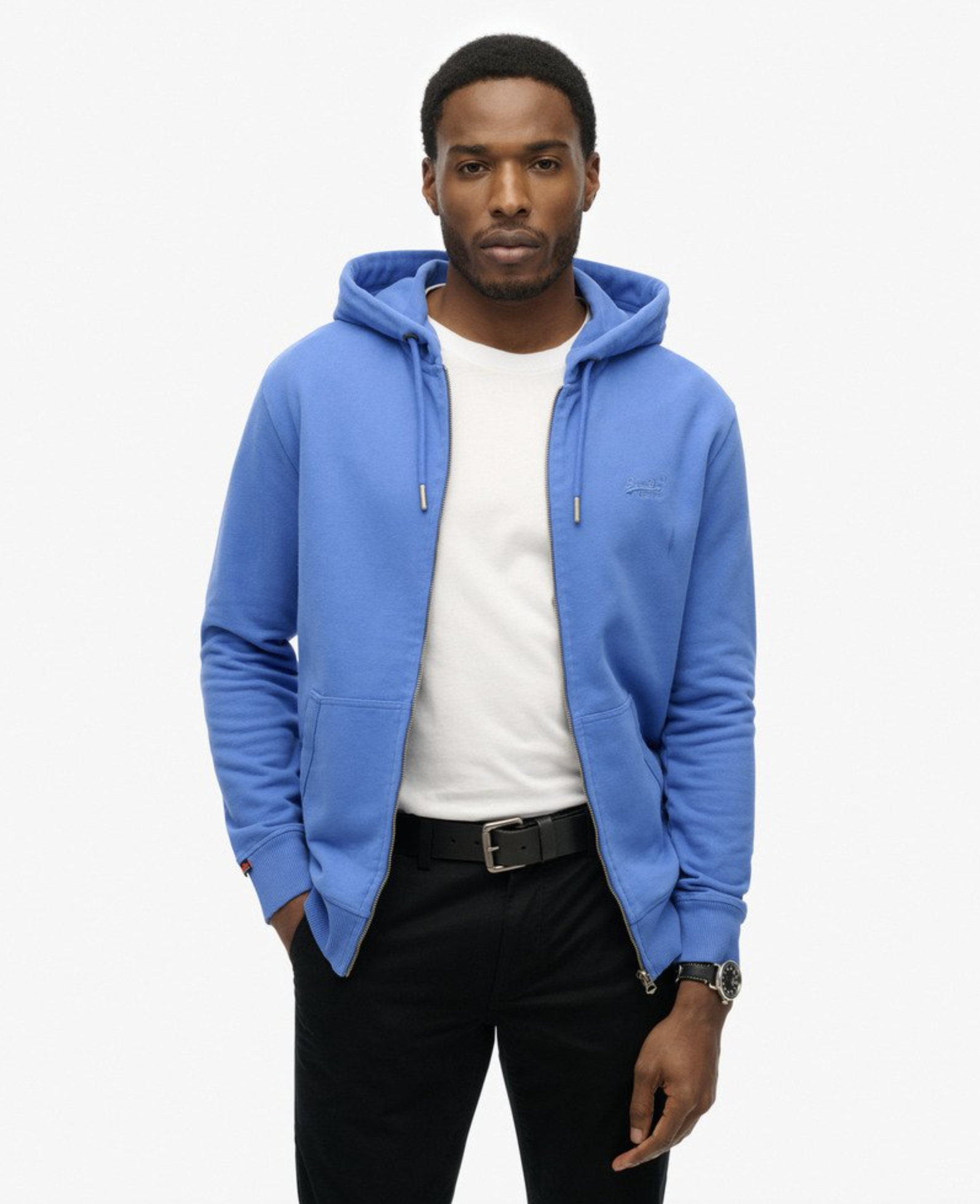 Superdry Herren Essential Hoodie Kapuzenjacke mit gesticktem Logo - Chambray Blue Superdry Herren Essential Hoodie Kapuzenjacke mit gesticktem Logo - Chambray Blue