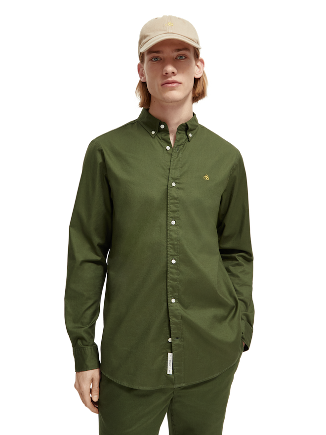 Hires_PNG-23164363-MDL-CRP Scotch & Soda Oxford Hemd in Oliv Grün mit gelbem Logo