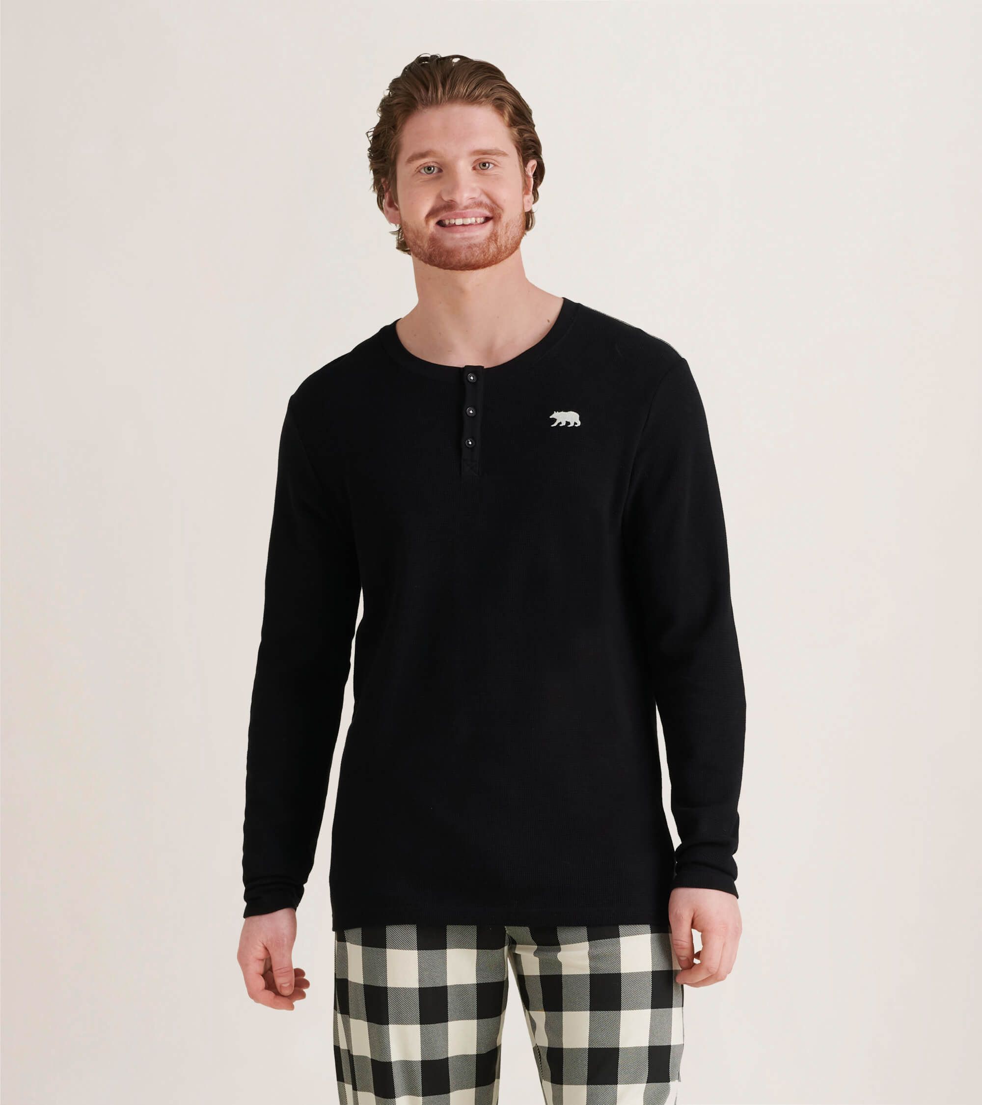 1yaLY2FQ Little Blue House Langarm Henley T-Shirt in Schwarz