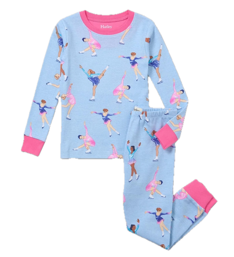 Hatley Langarm GOT Bio Baumwolle Pyjama in Blau & Pink - Eiskunstlauf