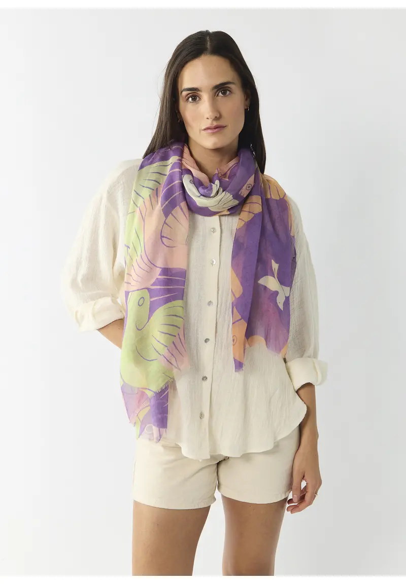 Codello Schal Modal & Seide Vogel in Lila - SALE