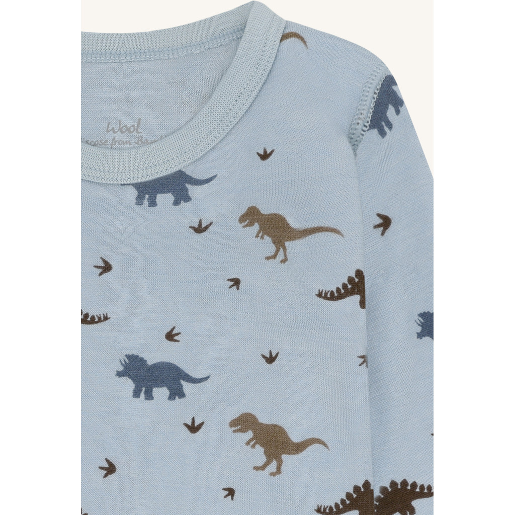 Hust & Claire Baloo Wickelbody Wolle Bambus Body in Baby Blau - Dinos