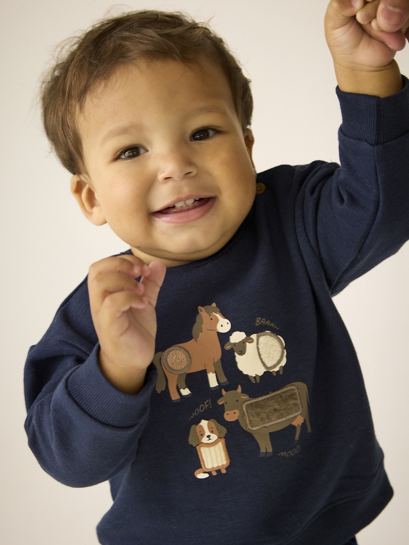 Minymo Sweatshirt in Dark Sapphire Blau - Pferde, Kuh, Schaf & Hund Minymo Sweatshirt in Dark Sapphire Blau - Pferde, Kuh, Schaf & Hund