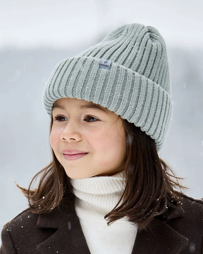 maximo Kinder Beanie in Grün – Rippstrickmütze mit dreifachem Umschlag maximo Kinder Beanie in Grün – Rippstrickmütze mit dreifachem Umschlag