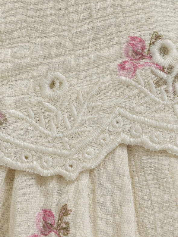 Minymo Baby Musselin Kleid in Creme mit Rosa Blumen - SALE Minymo Baby Musselin Kleid in Creme mit Rosa Blumen - SALE