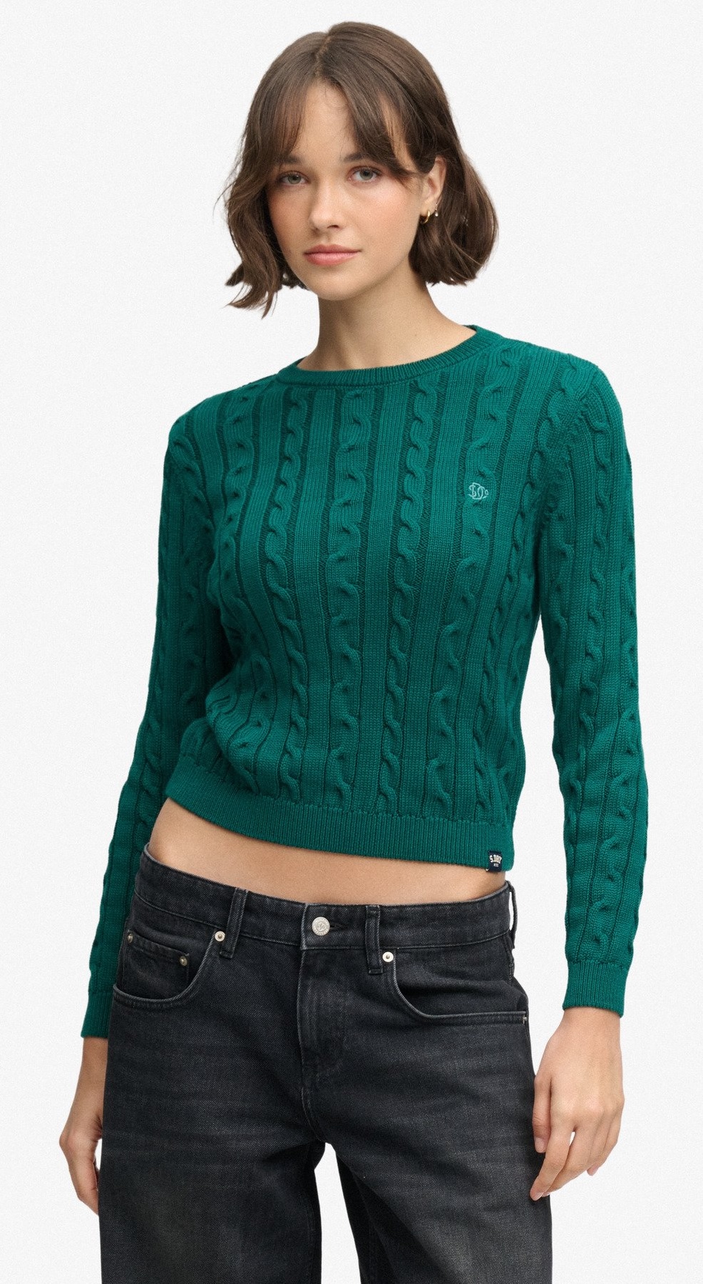 Superdry Damen Essentials Zopmuster Pullover Cable Jumper in Grün