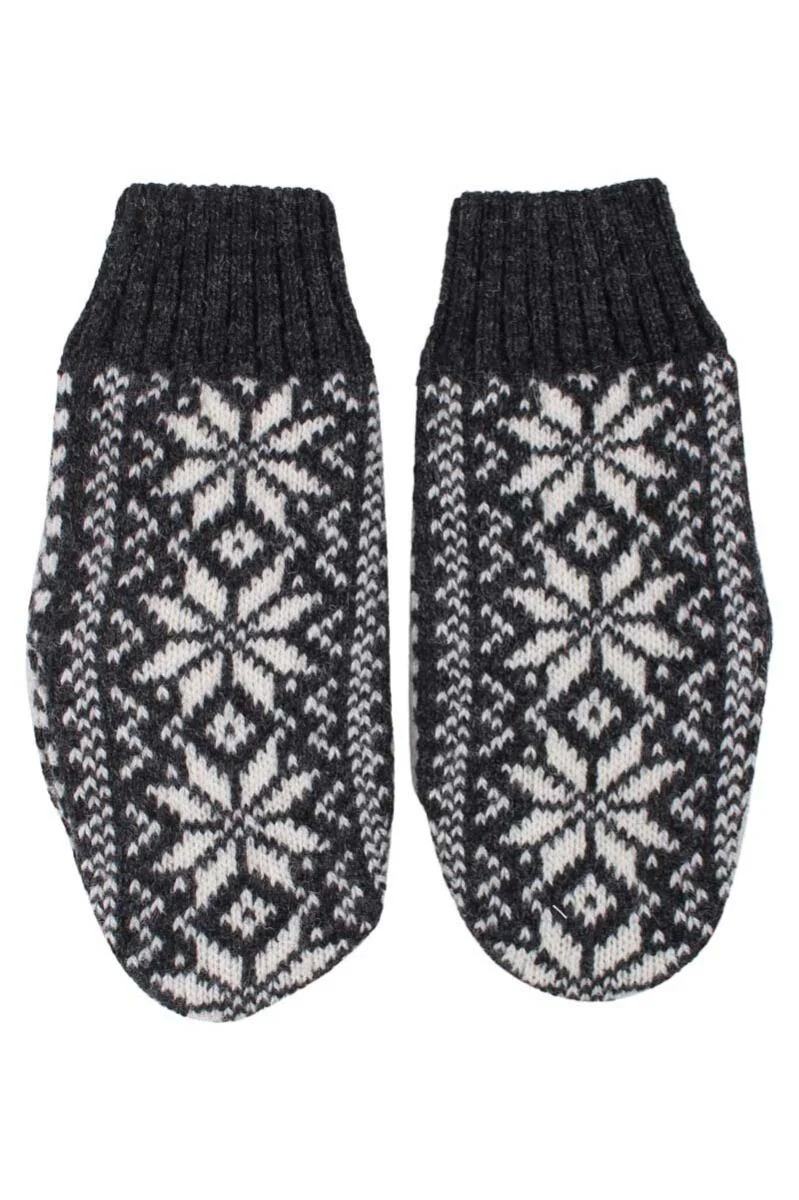 Danefae Wollhandschuhe in Dunkelgrau & Weiß mit Norweger Muster - One Size Danefae Wollhandschuhe in Dunkelgrau & Weiß mit Norweger Muster - One Size