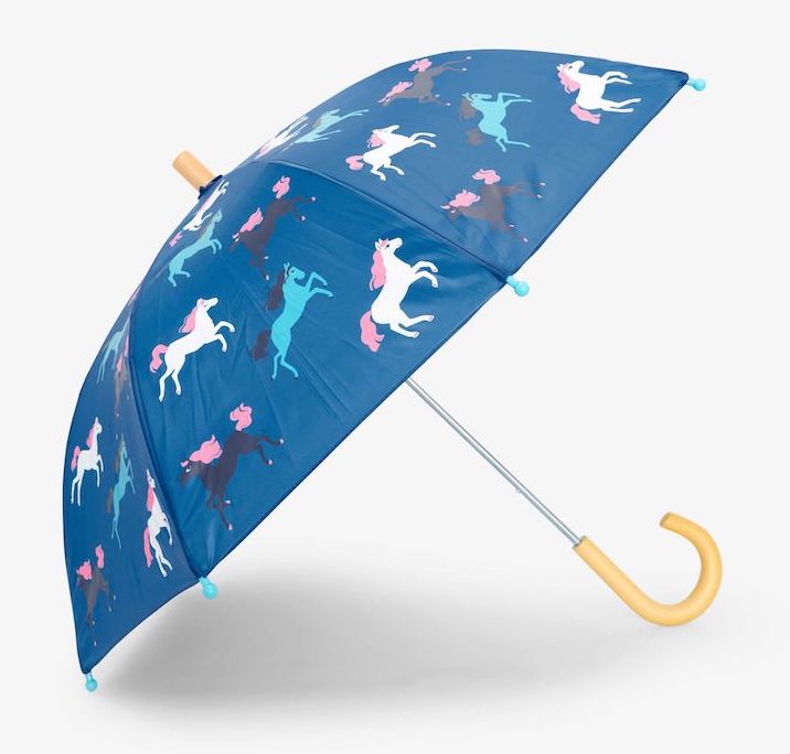 Hatley Regenschirm Prancing Horses in Blau - Farbwechsel Pferde