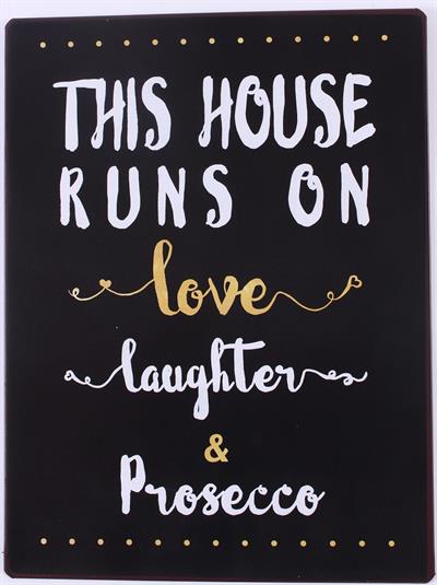 Lafinesse Metal Schild - This house runs on love - laughter