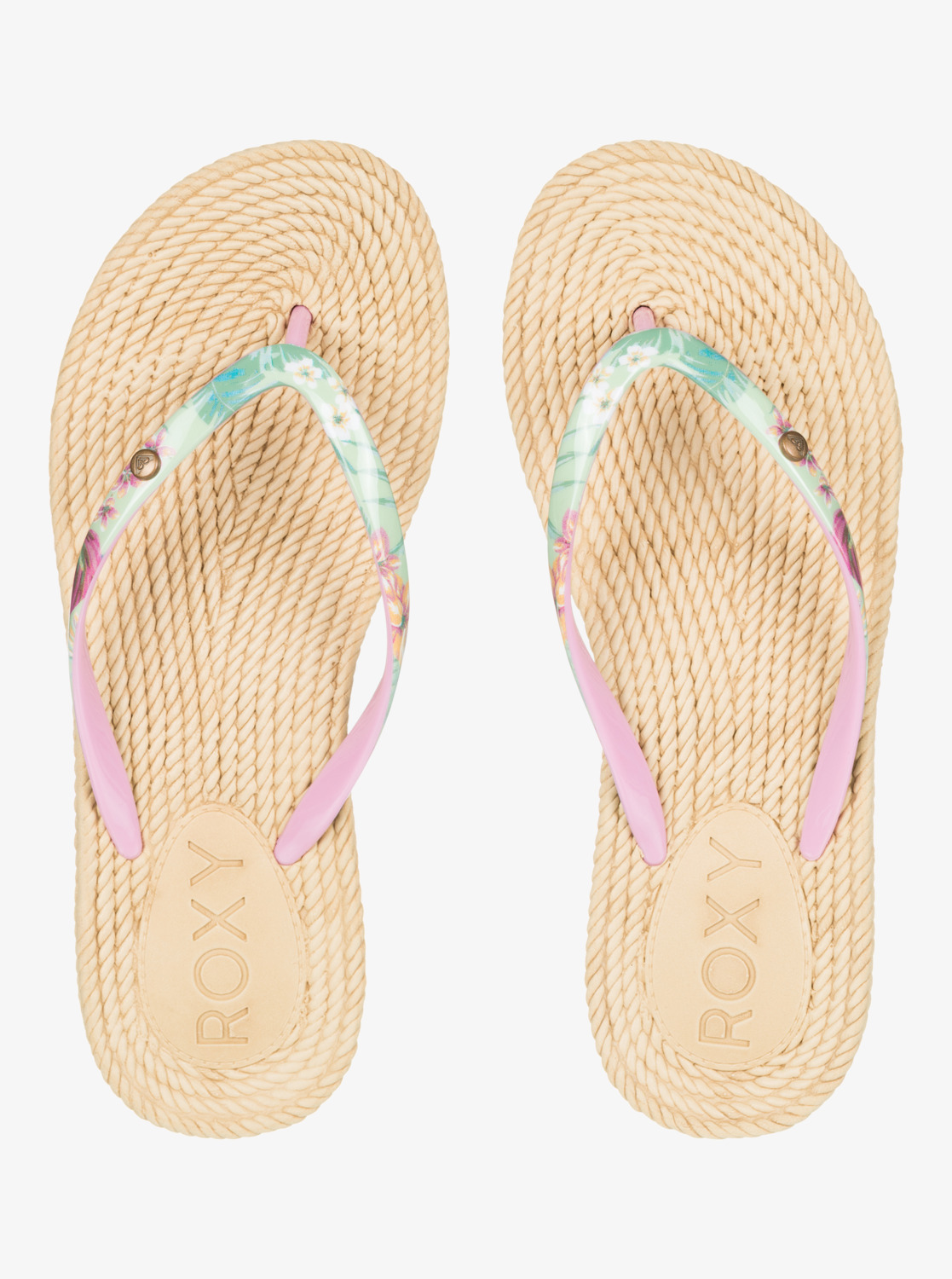 Roxy South Beach Flip Flop Sandalen für Frauen - Grün & Pink Blumen