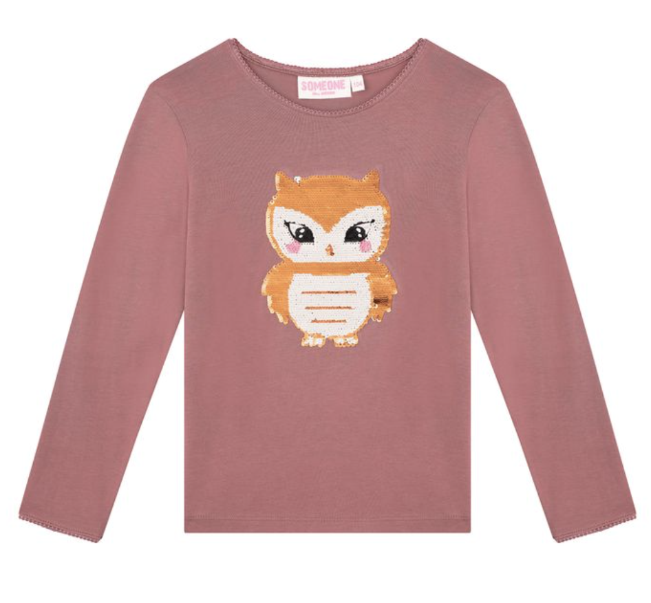 Someone FENNA Langarm Shirt in Altrosa - Wendepailletten Eule