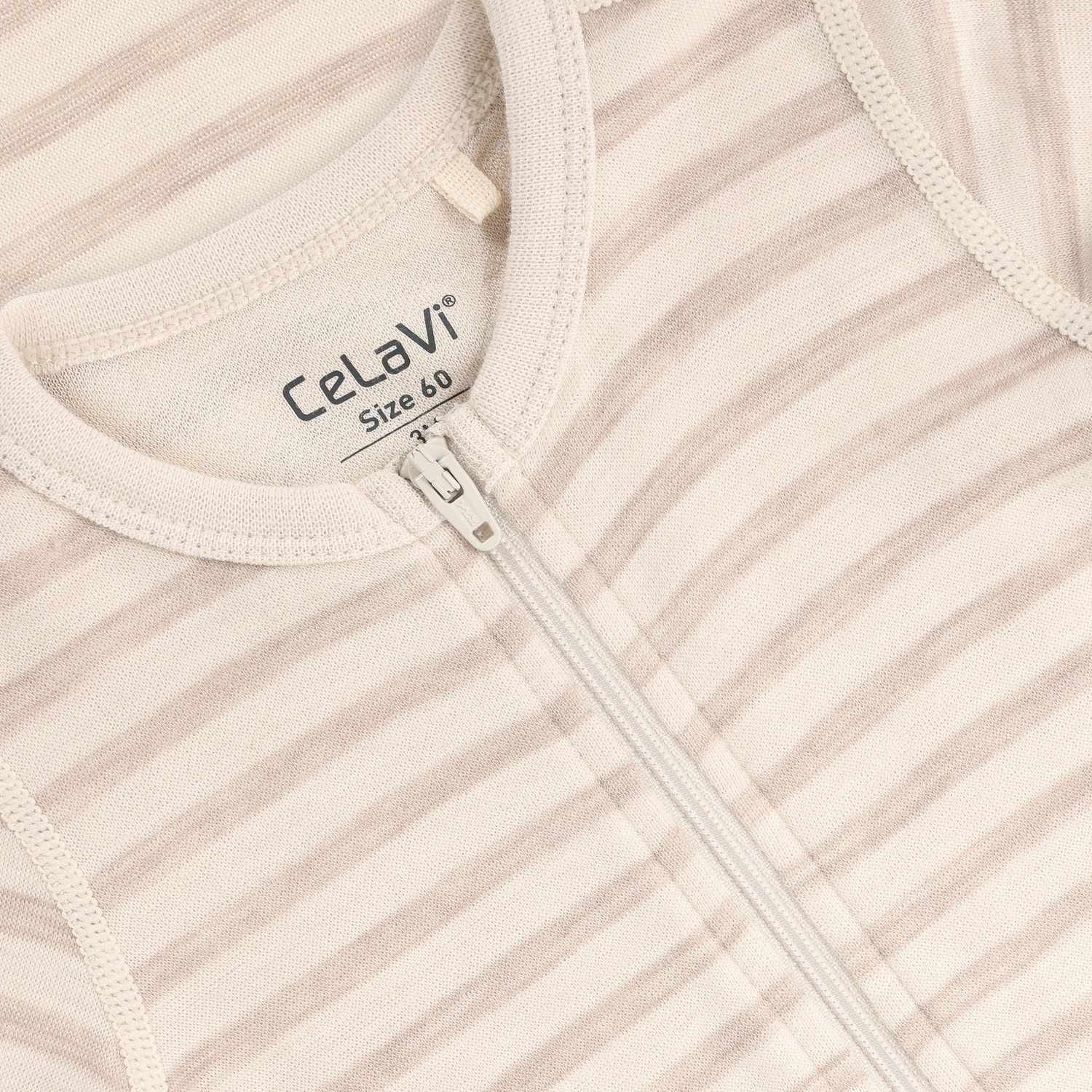 CeLaVi Strampler aus Merinowolle - Wolle Bambus Jumpsuit mit Reißverschluss - Mocha Merenge Gestreift