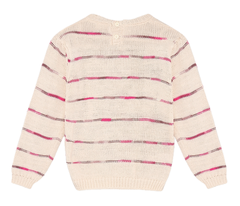 Minymo Strickpulli in Creme mit Pink Streifenmuster