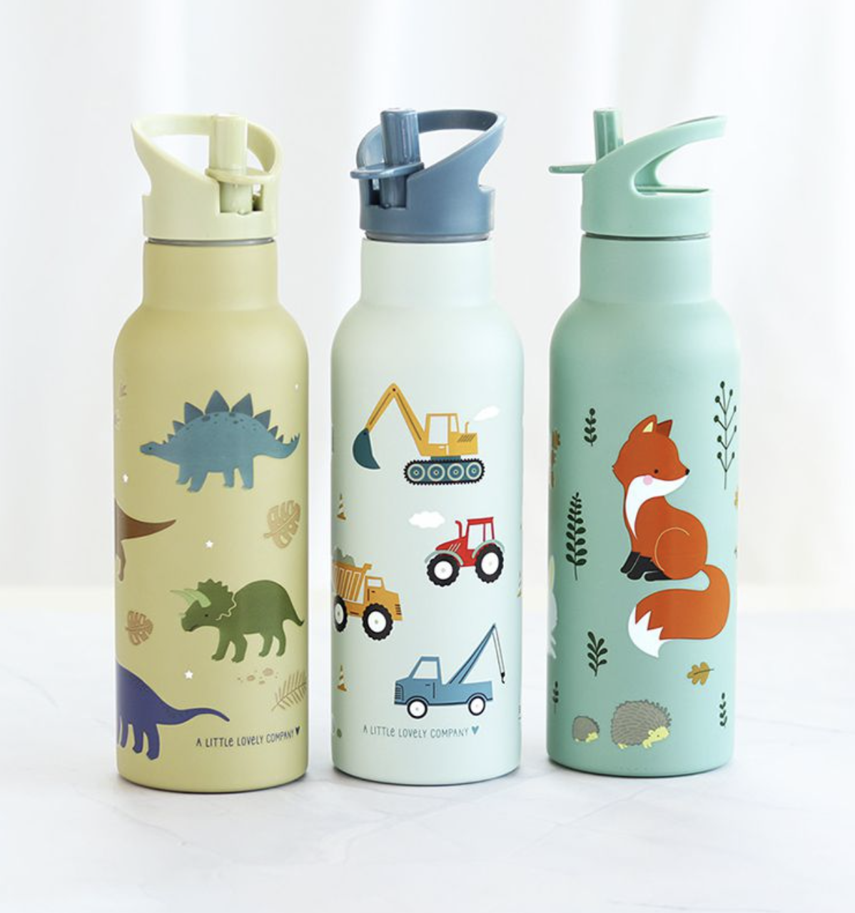A Lovely Little Company Thermos Edelstahl Trinkflasche Groß mit Strohhalm - 500ml Fahrzeuge