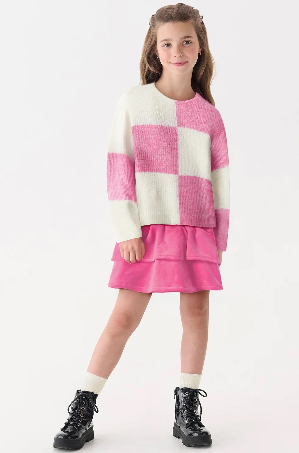 Hatley Kids Sea Pink Check Drop Shoulder Pullover Strickpulli - SALE