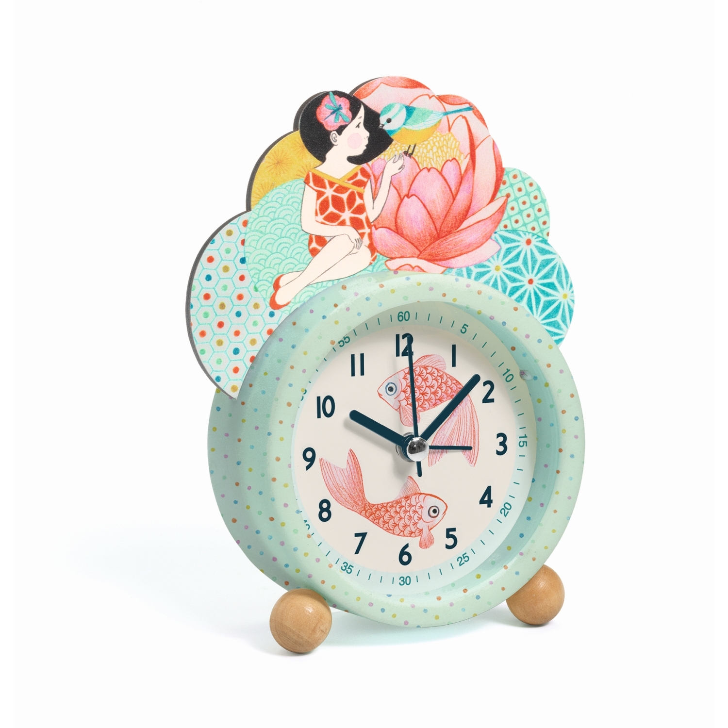 DD00401-Wecker-Fische-1 Djeco Kinder Wecker Uhr - Lotus Mädchen & Fische