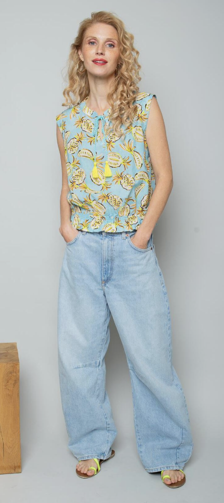Emily van den Bergh Top Ärmellos in Aqua Blau mit Ananas