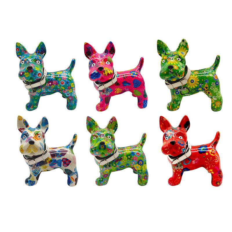 POMME-PIDOU-SPARDOSE-HUND-BOOMER-TURKIS Pomme pidou Spardose Hund Boomer Medium in Grün mit Gelben Blumen