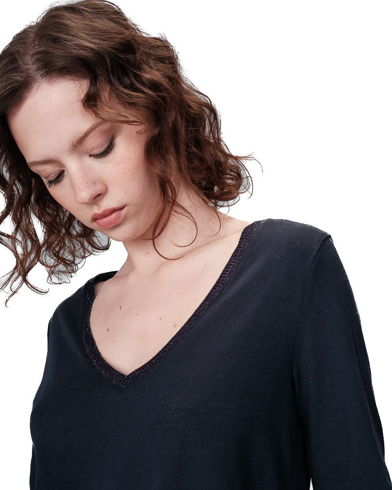 Grace & Mila NISI Feinstrick Shirt in Marine Blau mit Glitzer - SALE