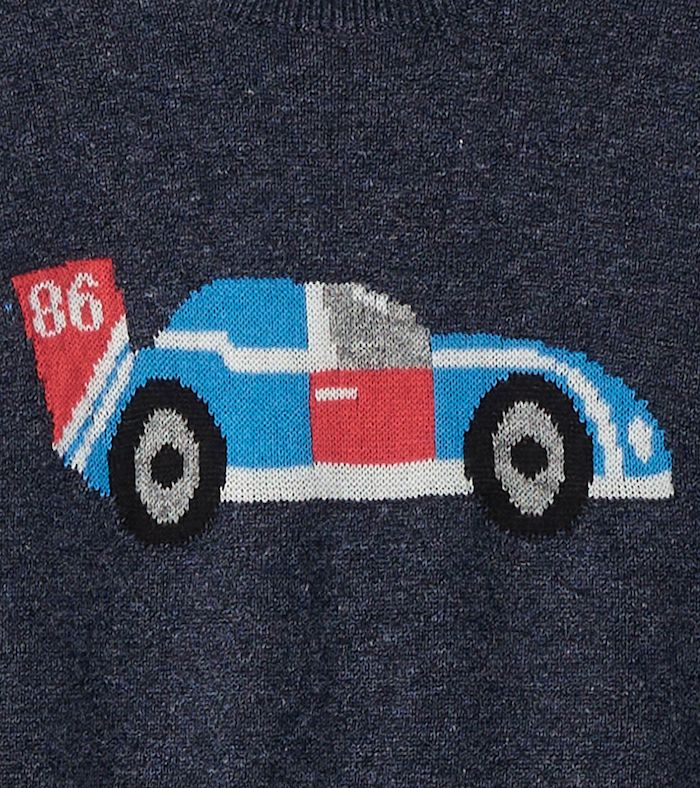 Hatley Strickpulli Rundhals Pullover in Navy mit Rennwagen Stickerei - SALE Hatley Strickpulli Rundhals Pullover in Navy mit Rennwagen Stickerei - SALE