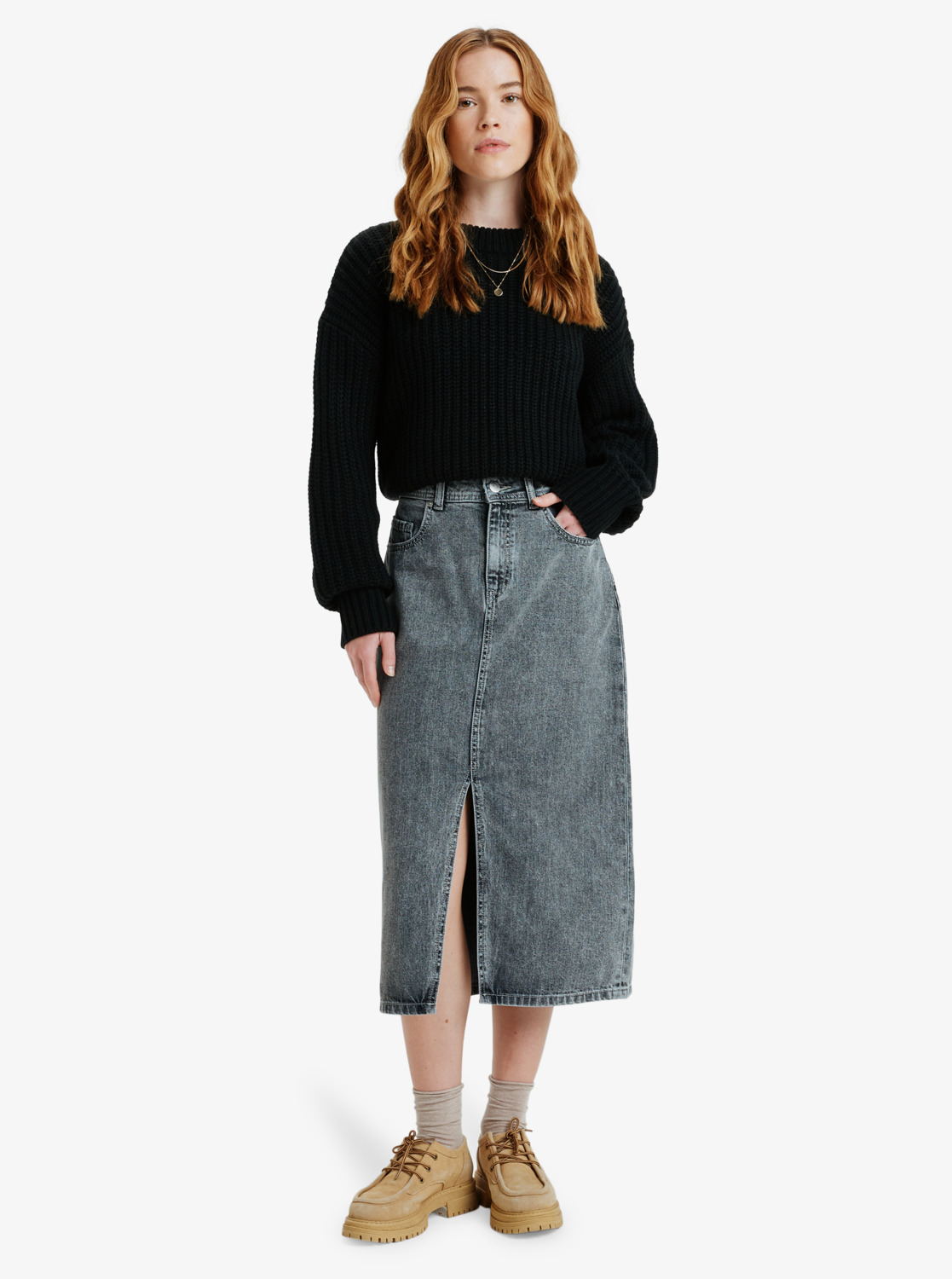 Roxy Cold Winds - Midi Length Denim Skirt für Damen - Jeansrock Grau Roxy Cold Winds - Midi Length Denim Skirt für Damen - Jeansrock Grau