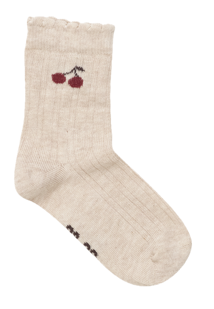 Minymo 2-er Pack Socken mit Wellenrand in Beige und Creme - Cherry - Kirsch