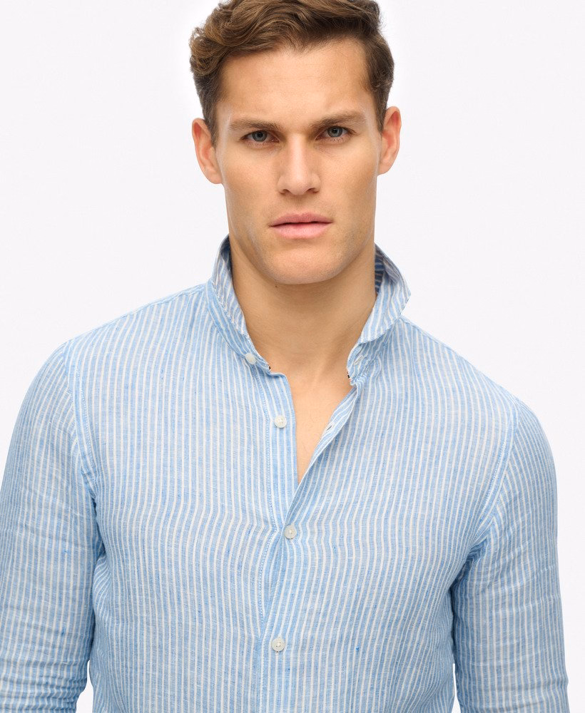 Superdry Herren Leinen Hemd in Azurre Blau gestreift - SALE Superdry Herren Leinen Hemd in Azurre Blau gestreift - SALE