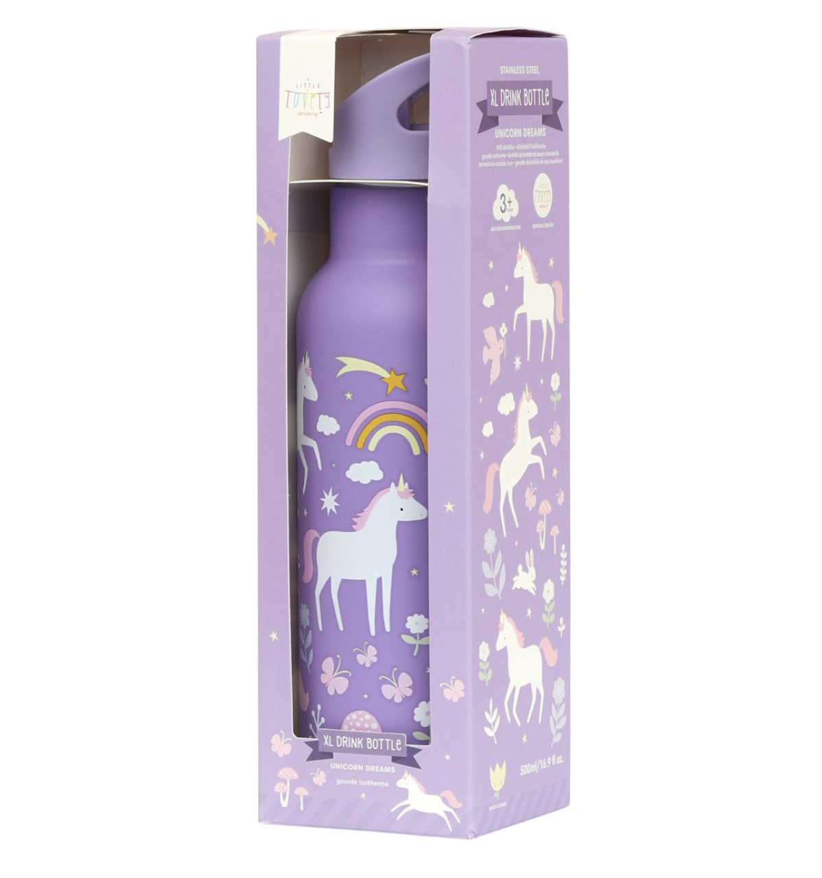 A Lovely Little Company Thermos Edelstahl Trinkflasche Groß mit Strohhalm - 500ml Einhorn