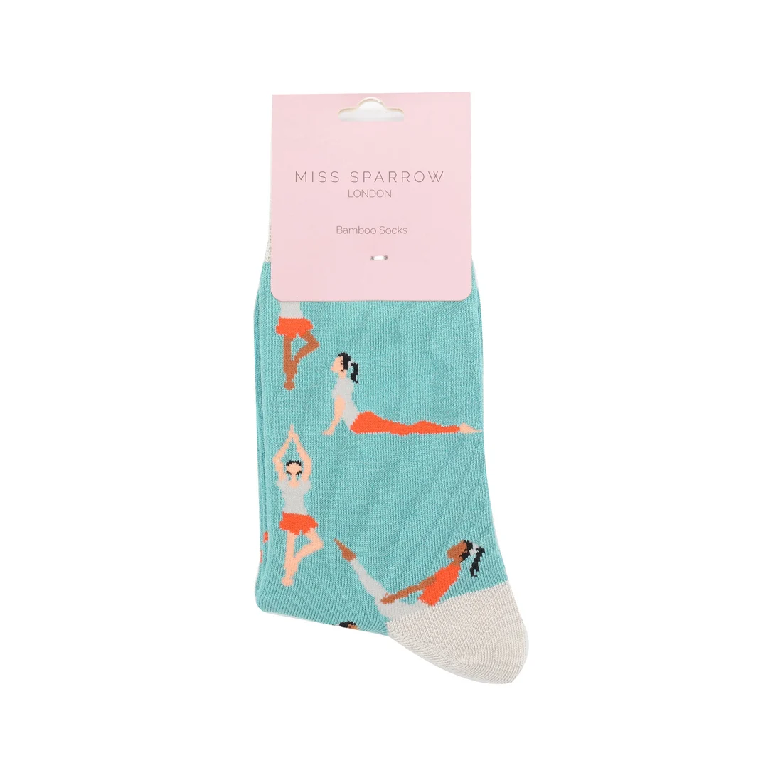 miss-sparrow-socken-bamboo-yoga-poses-duck-egg-1 Miss Sparrow Bambus Socken in Türkis & Orange - Yoga Poses