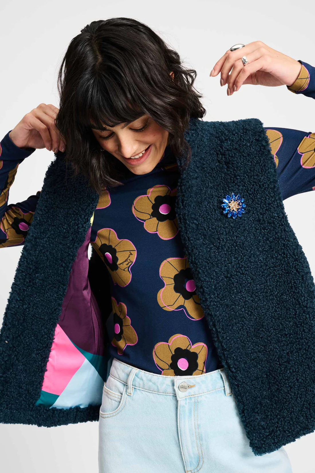 POM Amsterdam Teddy Love Weste Gilet in Dunkelblau