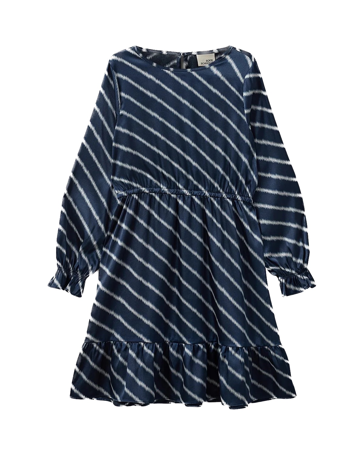 Sofie Scnoor Girls Kleid in Marineblau mit diagonalen Streifen - SALE