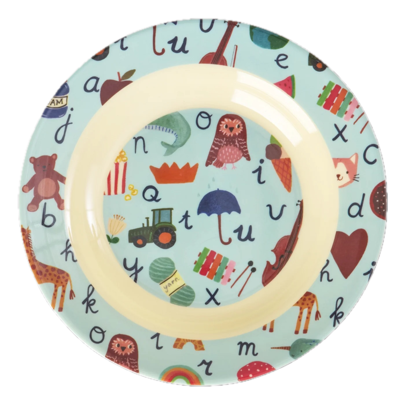 Melamine Kinderteller tief mit ABC Print in Blau - 250 ml Melamine Kinderteller tief mit ABC Print in Blau - 250 ml