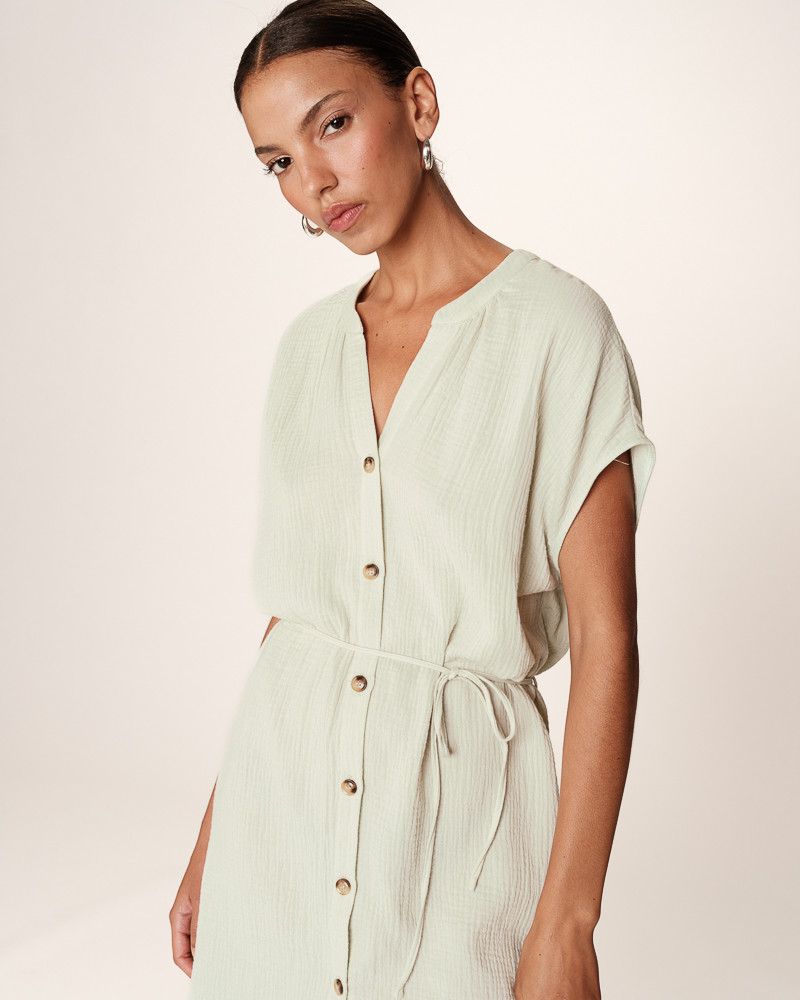 Grace & Mila Rozana Kurzes Musselin Sommerkleid in Menthe Pastellgrün - SALE