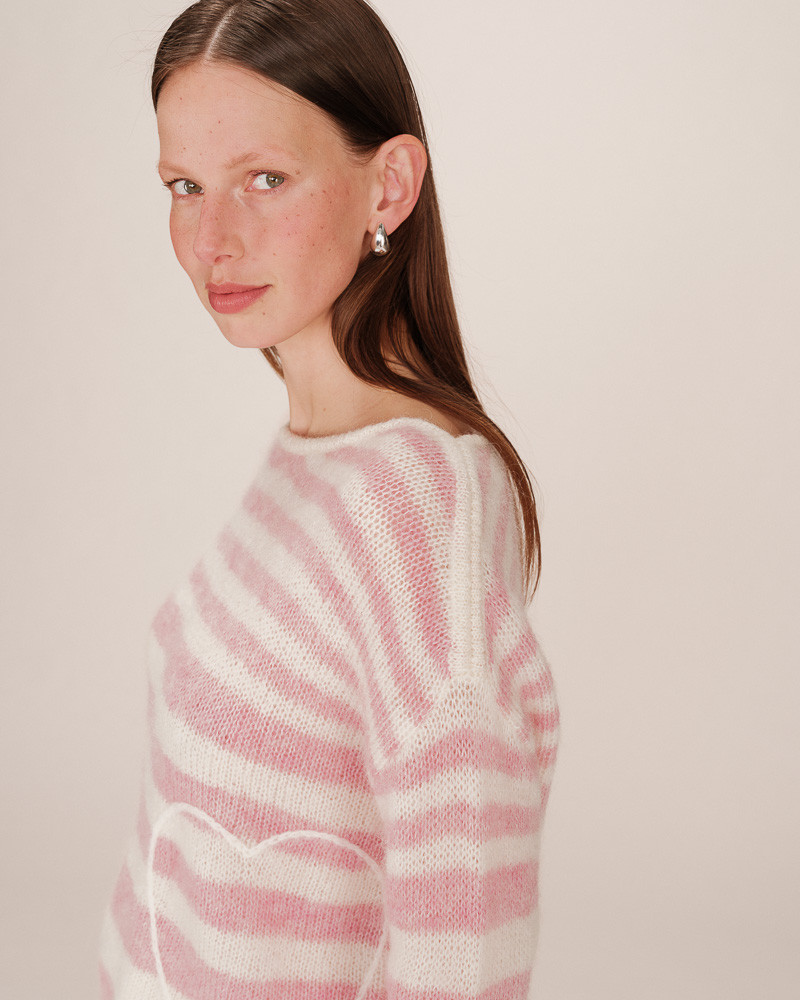 Grace & Mila SAND Strickpullover Cristal Rosa & Sand Gestreift mit Herz
