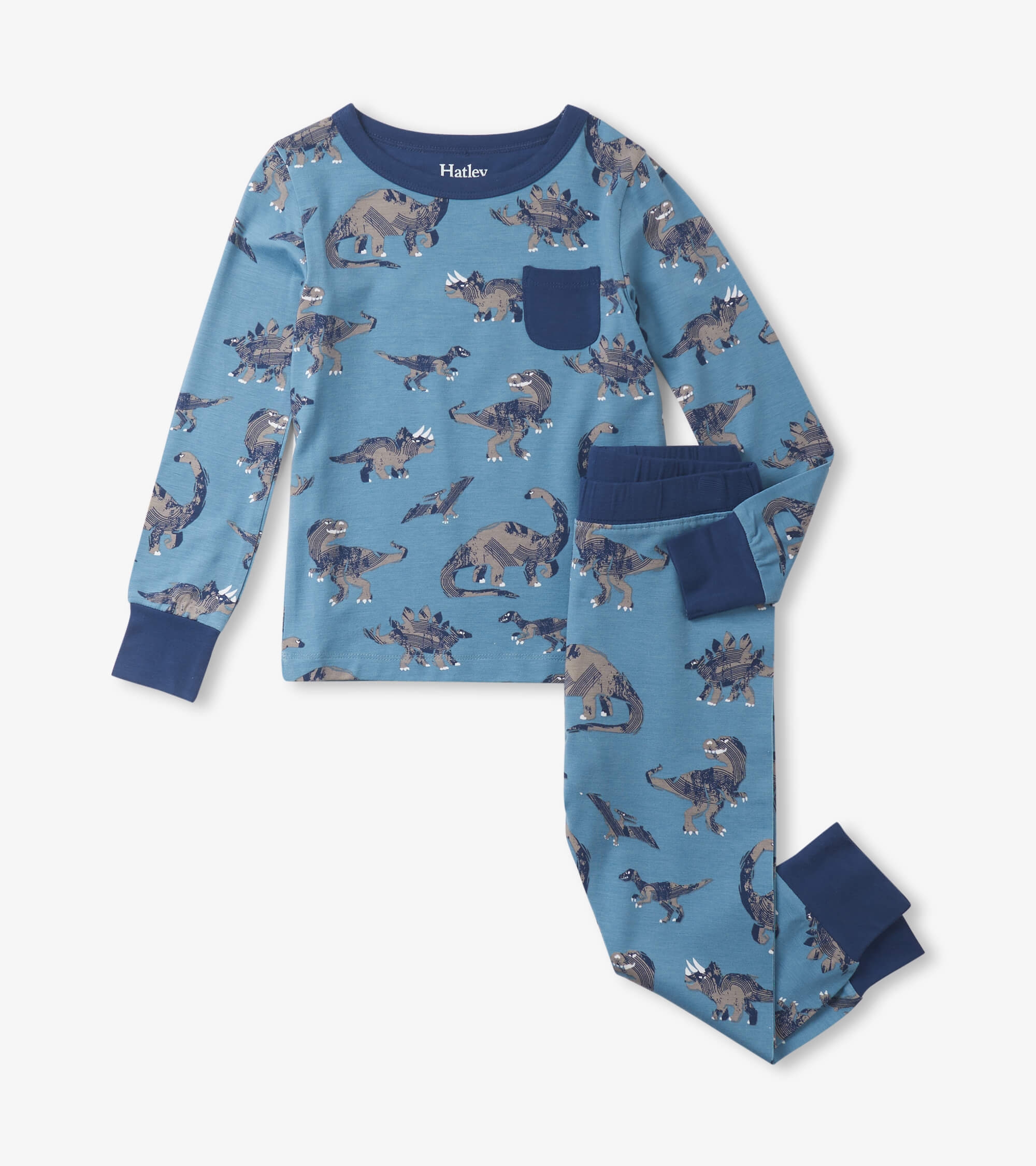 Hatley Langarm Bambus Pyjama in Blau - Dinos