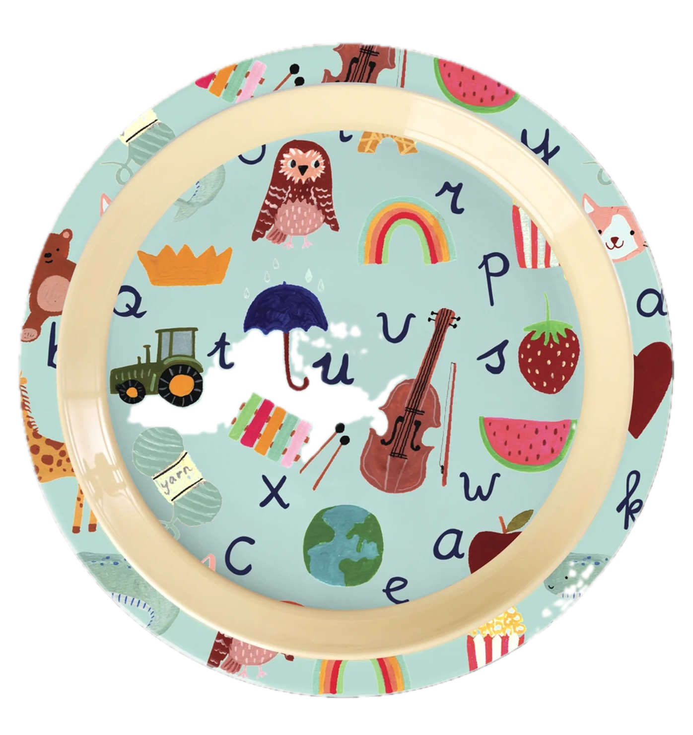 RICE Kinderteller Blau mit ABC Print aus Melamin – 22 cm