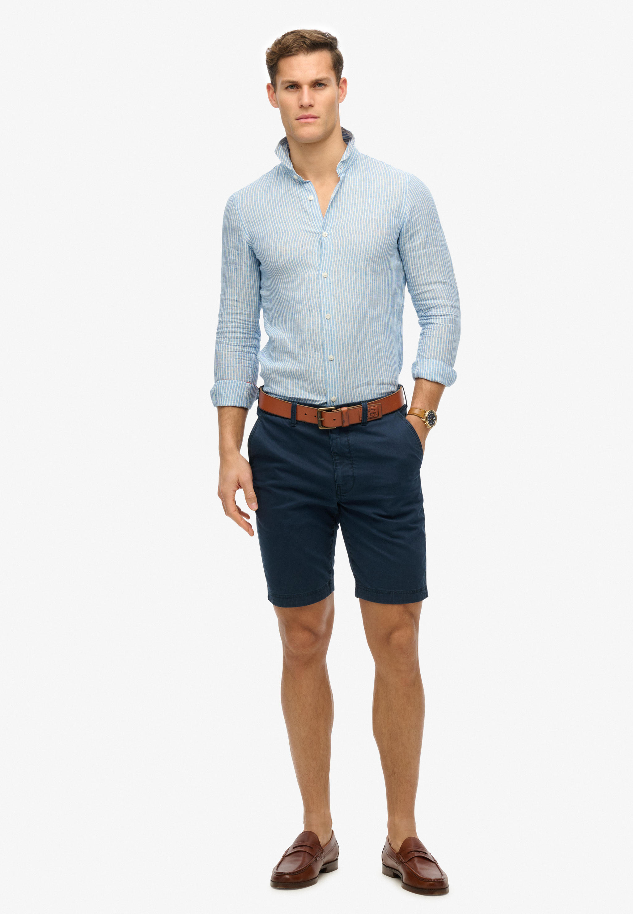 Superdry Herren Leinen Hemd in Azurre Blau gestreift - SALE Superdry Herren Leinen Hemd in Azurre Blau gestreift - SALE