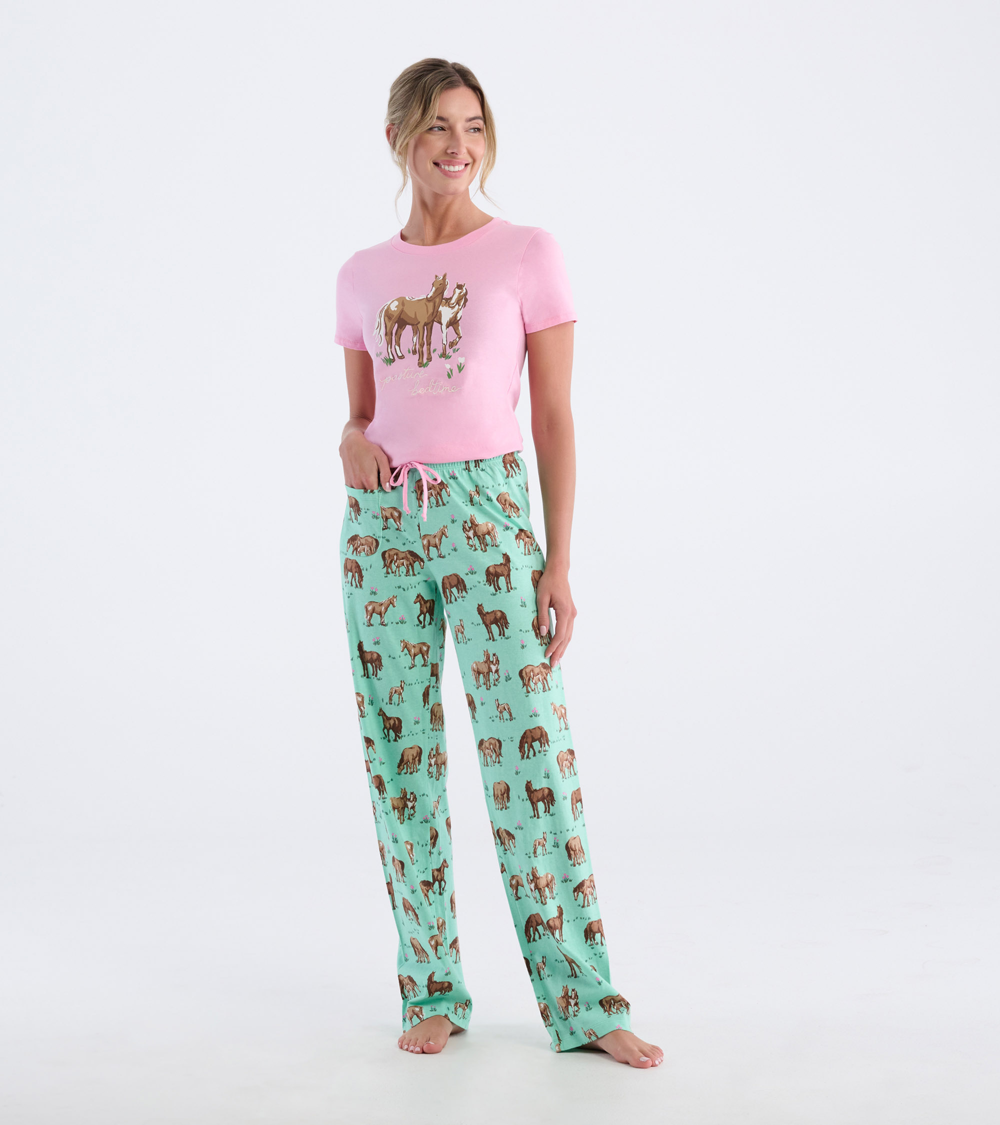 Little Blue House Damen Pyjama Hose in Grün - Western Horses - Pferde Little Blue House Damen Pyjama Hose in Grün - Western Horses - Pferde