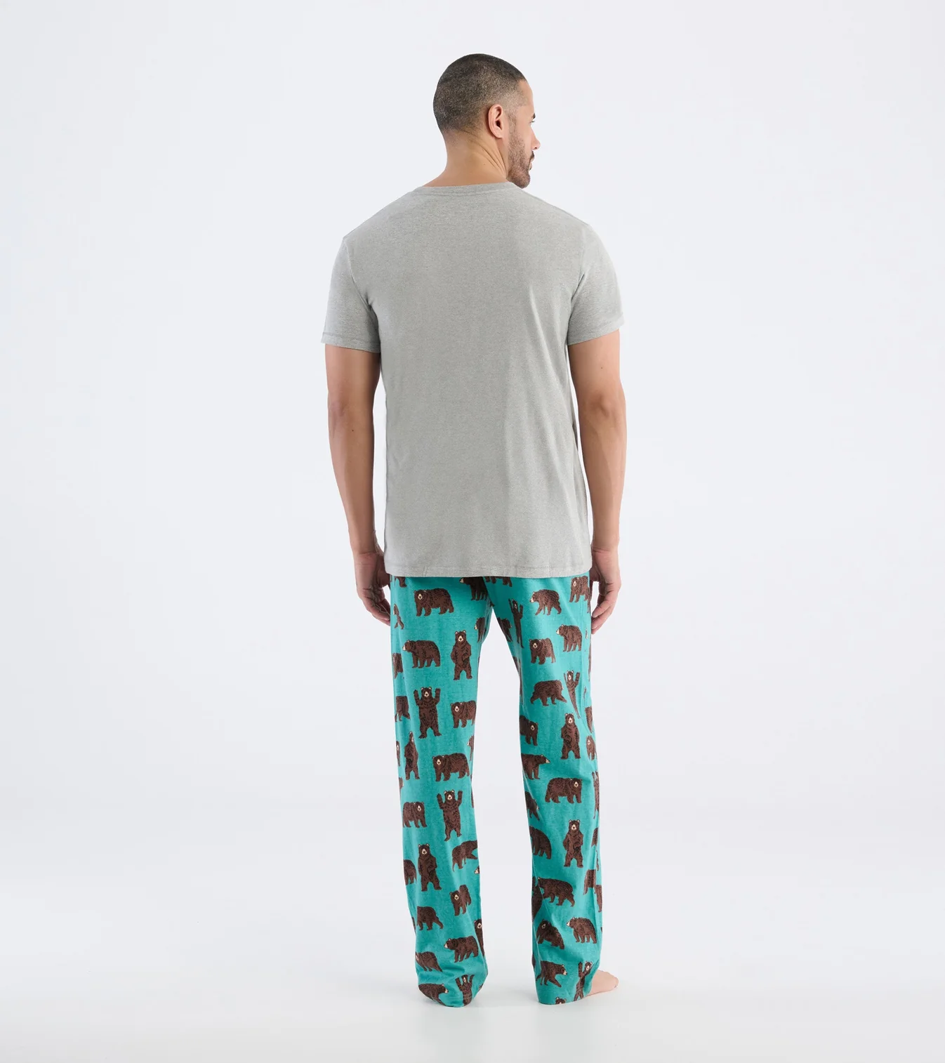Little Blue House Herren Kurzarm T-Shirt in Grau mit Bär - Stay Wild