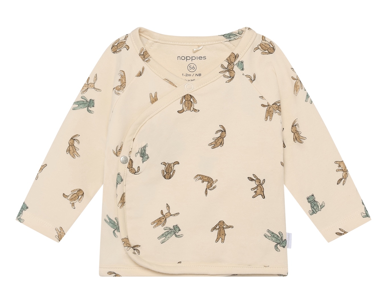 Noppies Baby Langarm Wickelhemd Shirt in Buttercream Weiß - Hasen & Frösche