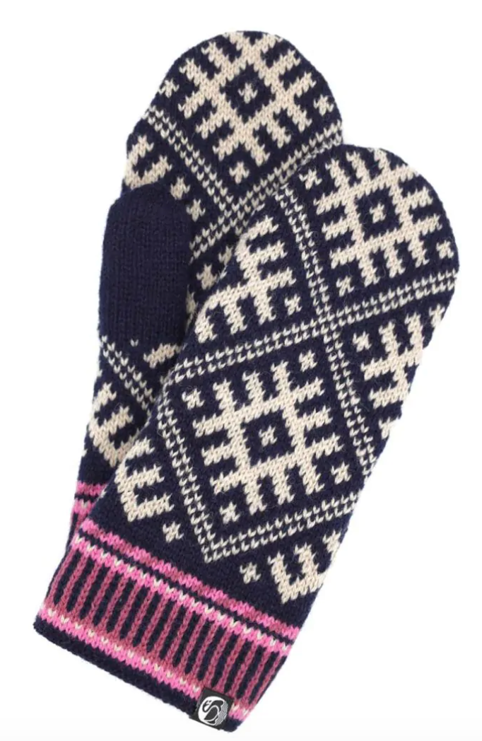 Danefae Wollhandschuhe Fäustlinge in Navy mit Muster - One Size